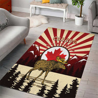 Personalized Canada Maple Leaf Area Rug Moose And Forest Retro Style