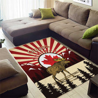 Personalized Canada Maple Leaf Area Rug Moose And Forest Retro Style