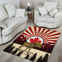 Personalized Canada Maple Leaf Area Rug Moose And Forest Retro Style