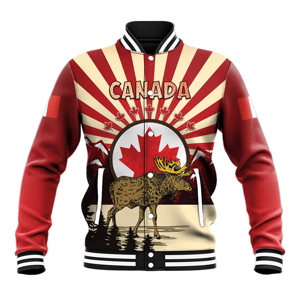 Personalized Canada Maple Leaf Baseball Jacket Moose And Forest Retro Style