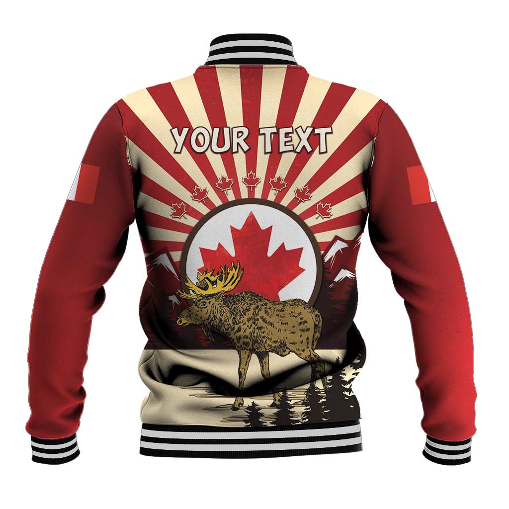 Personalized Canada Maple Leaf Baseball Jacket Moose And Forest Retro Style