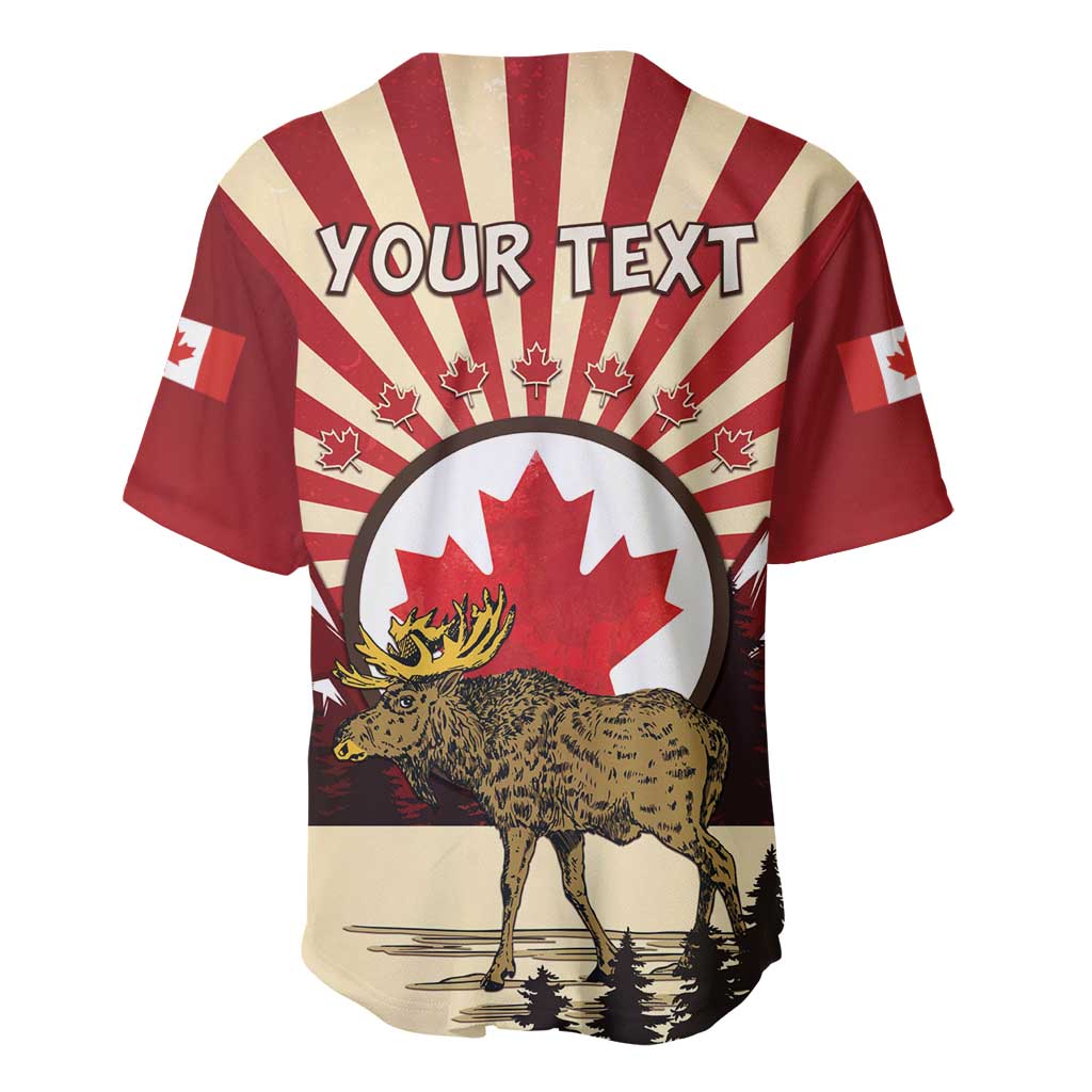Personalized Canada Maple Leaf Baseball Jersey Moose And Forest Retro Style