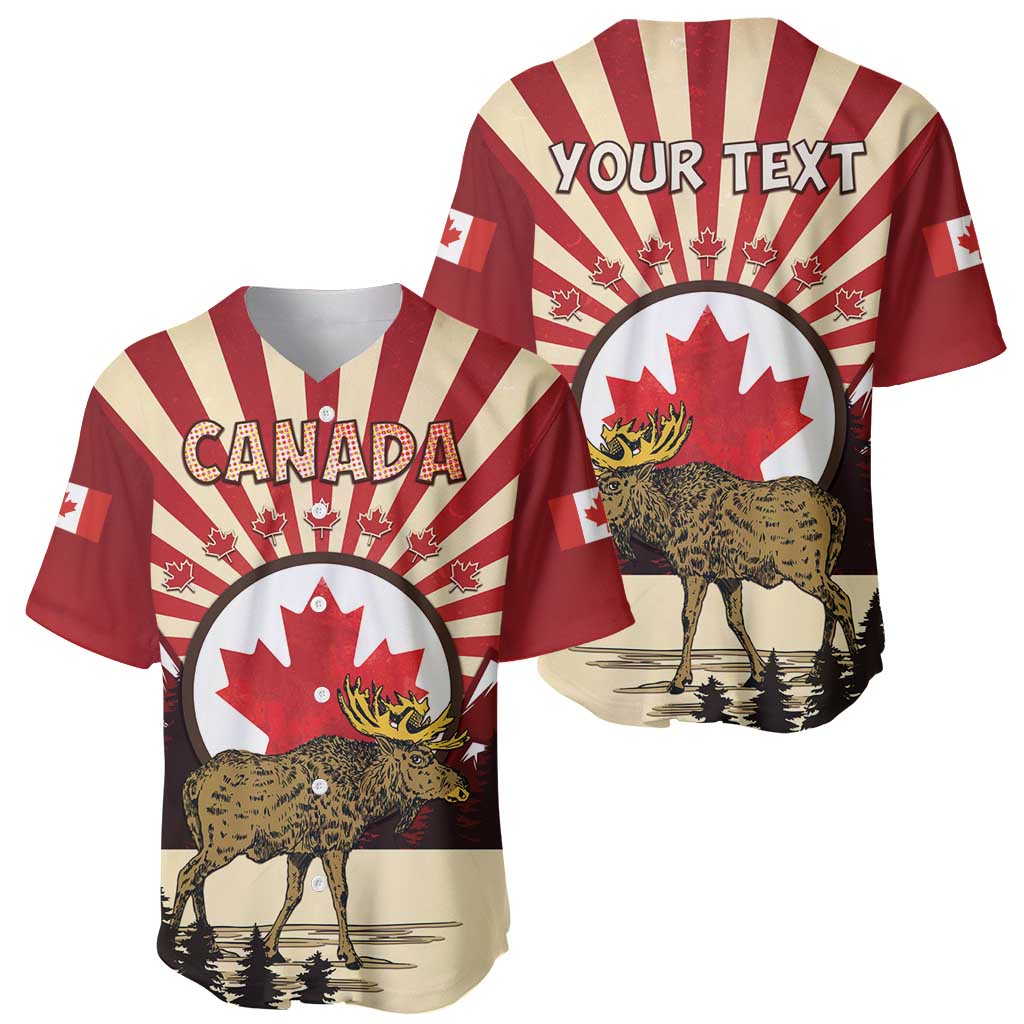 Personalized Canada Maple Leaf Baseball Jersey Moose And Forest Retro Style