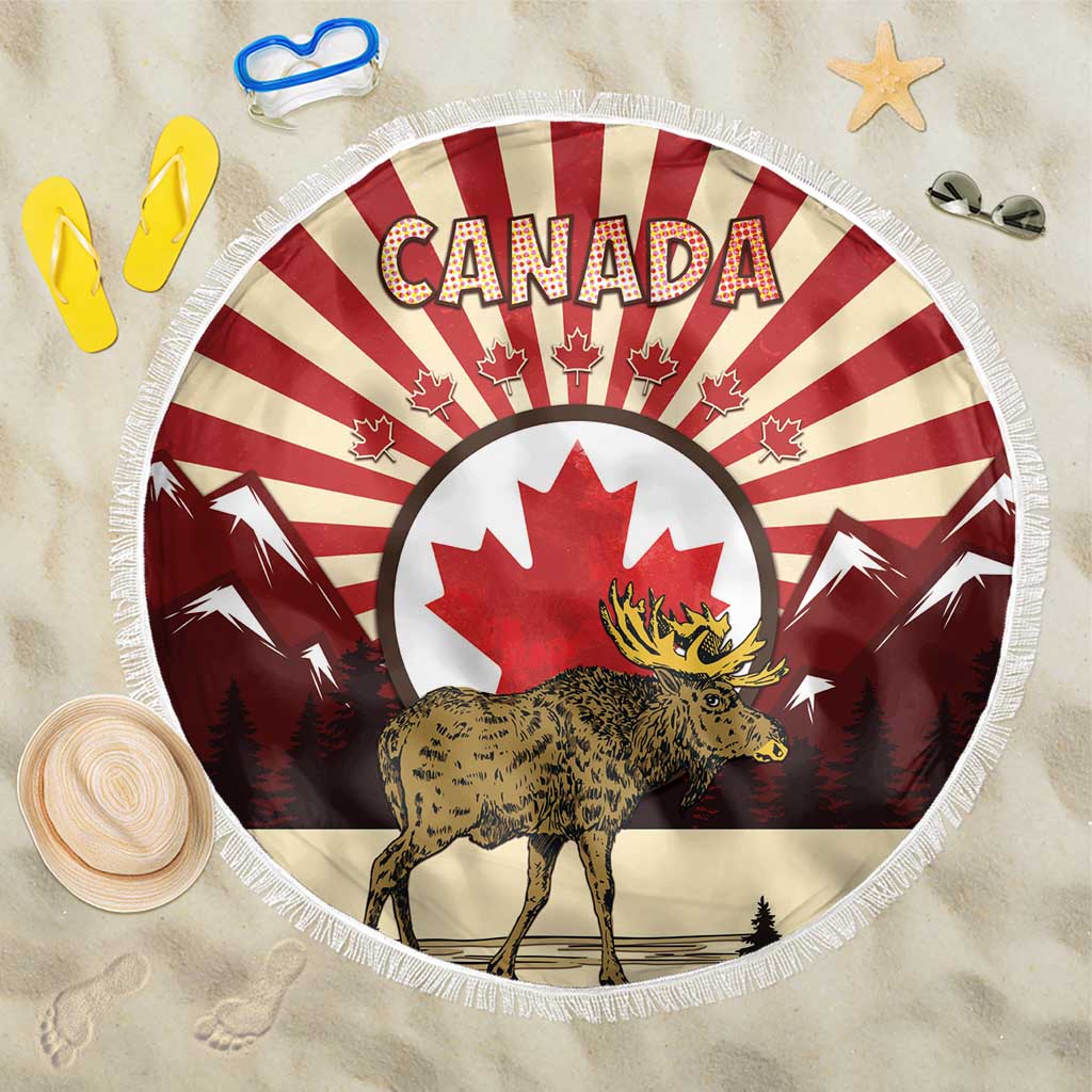 Personalized Canada Maple Leaf Beach Blanket Moose And Forest Retro Style