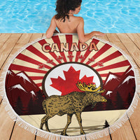 Personalized Canada Maple Leaf Beach Blanket Moose And Forest Retro Style