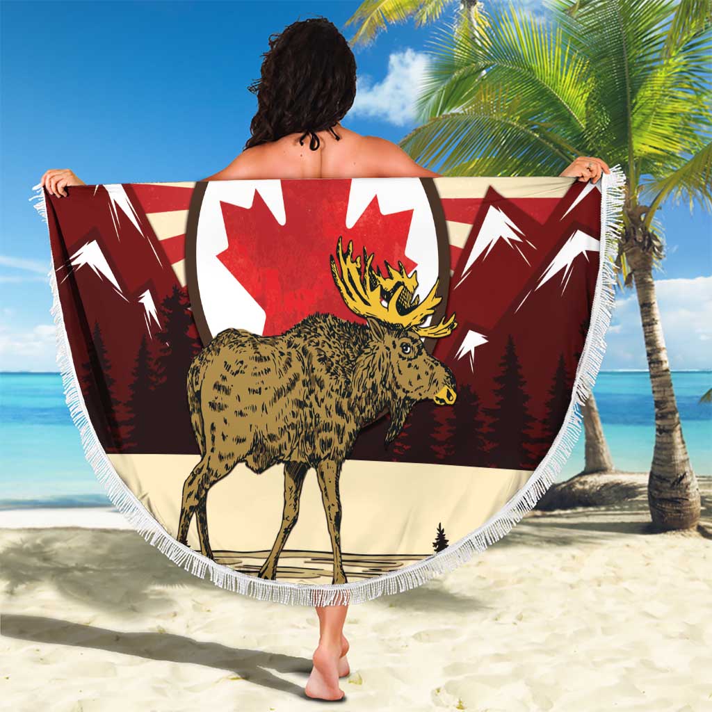 Personalized Canada Maple Leaf Beach Blanket Moose And Forest Retro Style