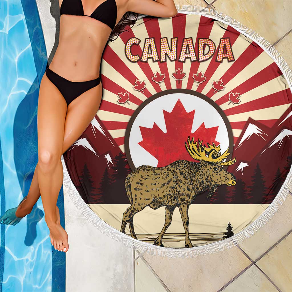 Personalized Canada Maple Leaf Beach Blanket Moose And Forest Retro Style