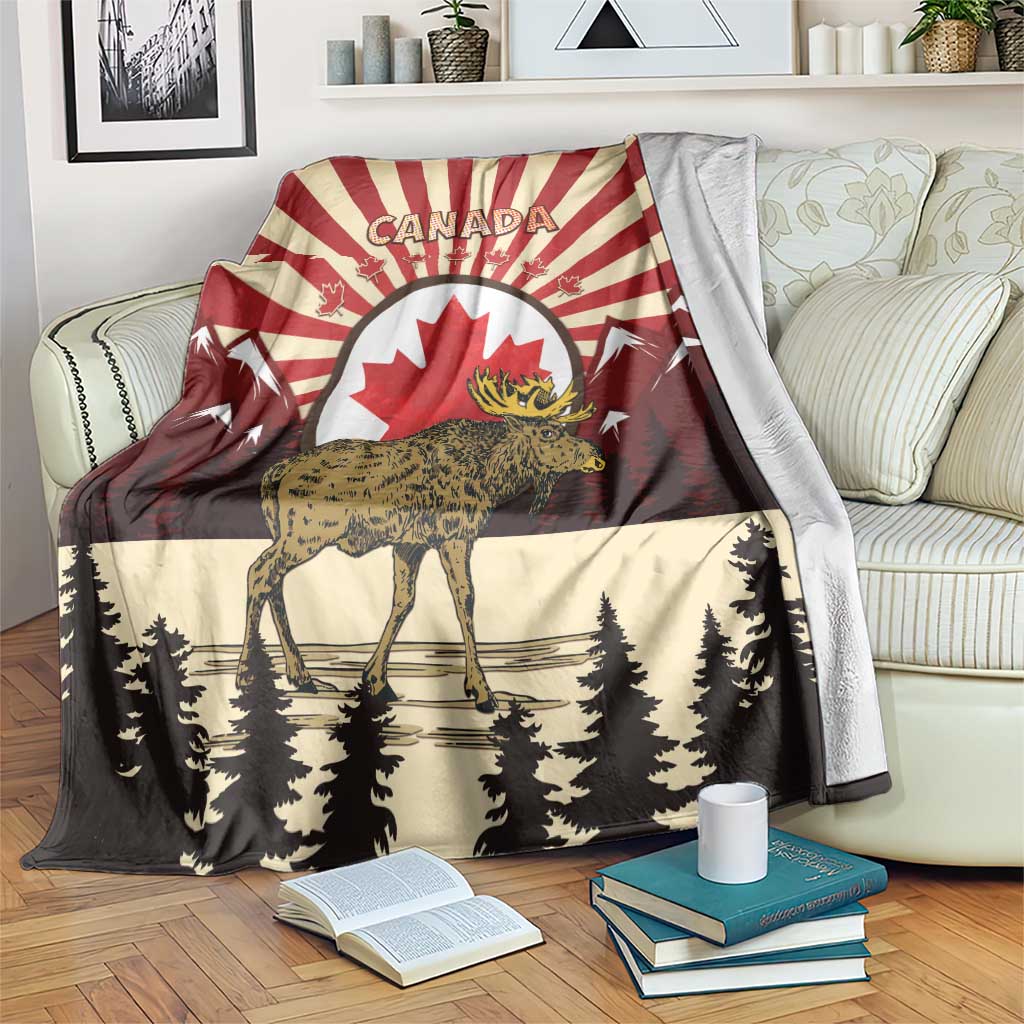 Personalized Canada Maple Leaf Blanket Moose And Forest Retro Style