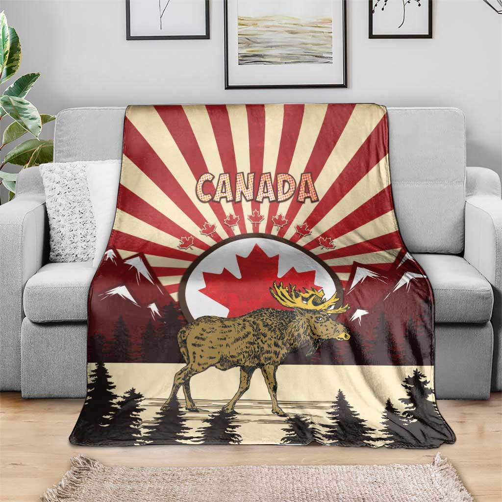 Personalized Canada Maple Leaf Blanket Moose And Forest Retro Style