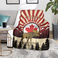 Personalized Canada Maple Leaf Blanket Moose And Forest Retro Style