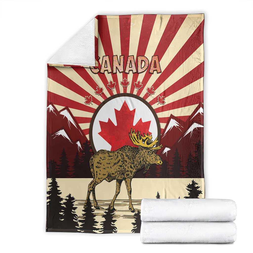Personalized Canada Maple Leaf Blanket Moose And Forest Retro Style