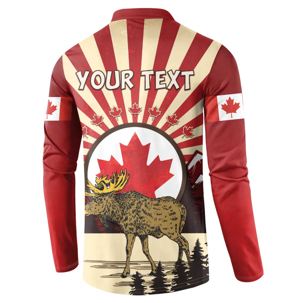 Personalized Canada Maple Leaf Button Sweatshirt Moose And Forest Retro Style