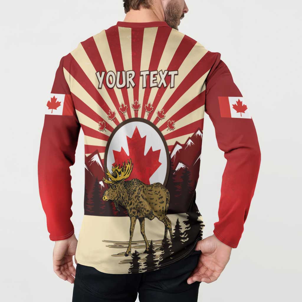 Personalized Canada Maple Leaf Button Sweatshirt Moose And Forest Retro Style