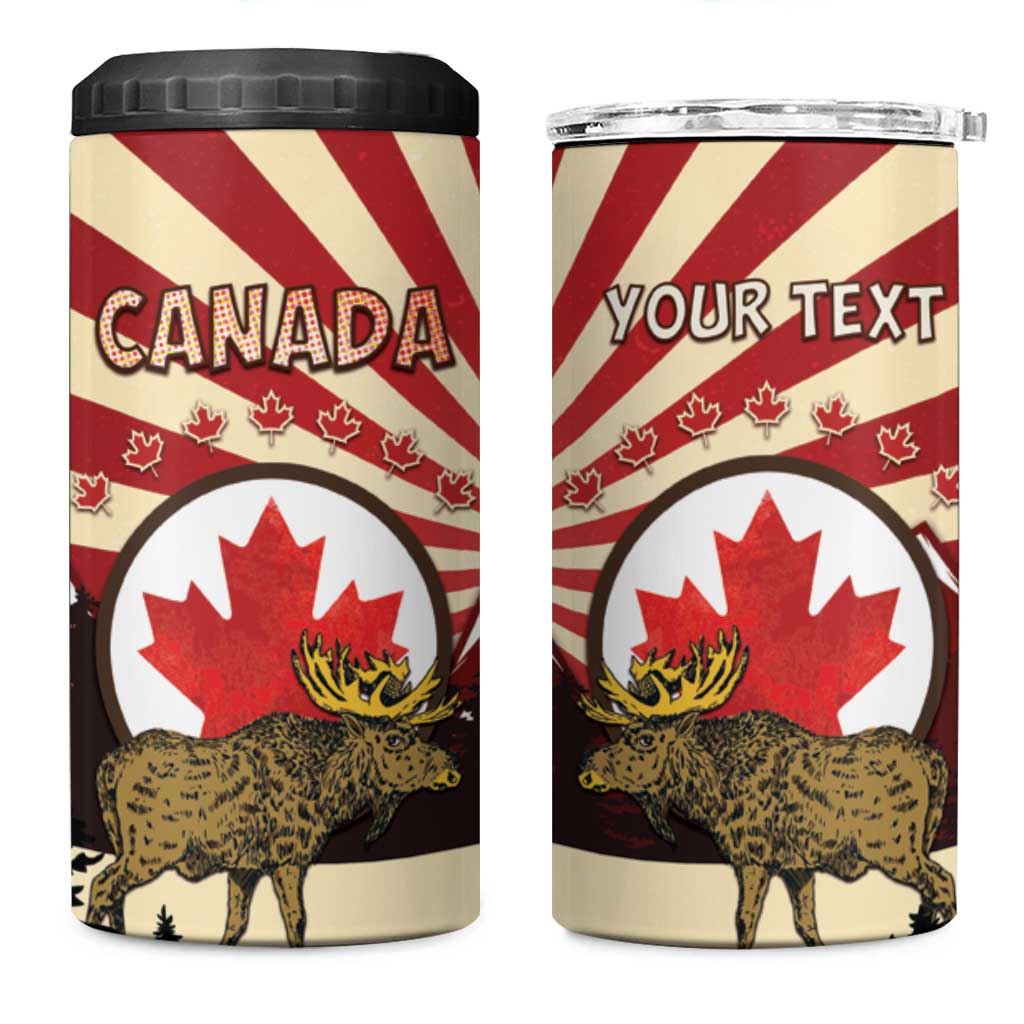 Personalized Canada Maple Leaf 4 in 1 Can Cooler Tumbler Moose And Forest Retro Style