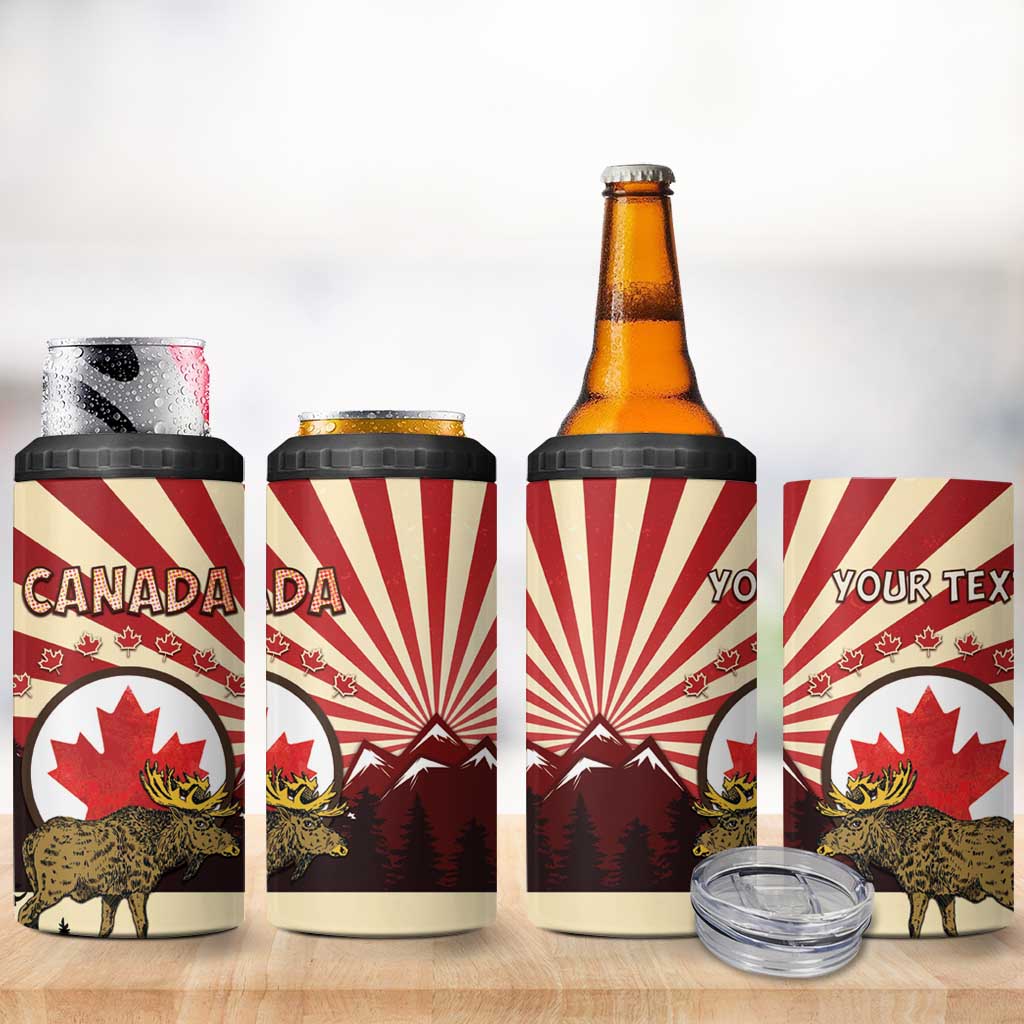 Personalized Canada Maple Leaf 4 in 1 Can Cooler Tumbler Moose And Forest Retro Style
