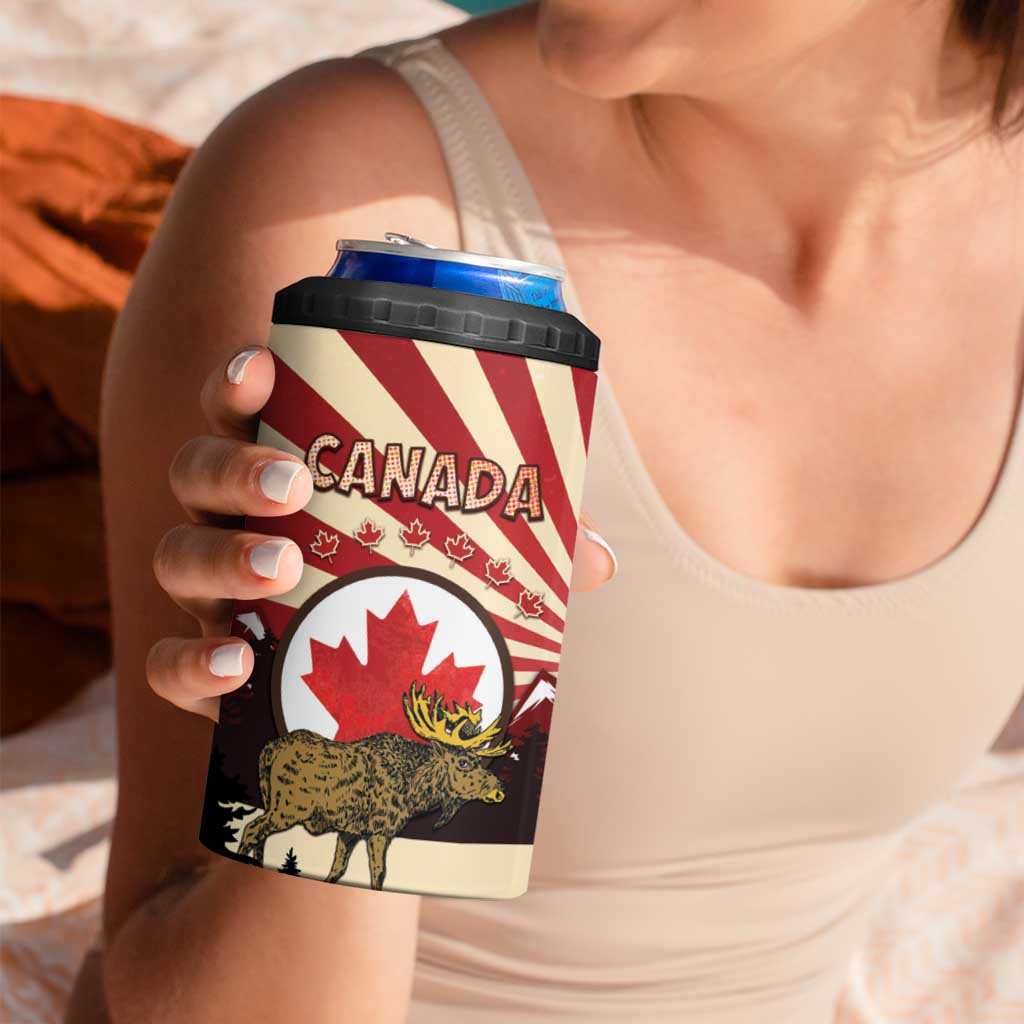 Personalized Canada Maple Leaf 4 in 1 Can Cooler Tumbler Moose And Forest Retro Style