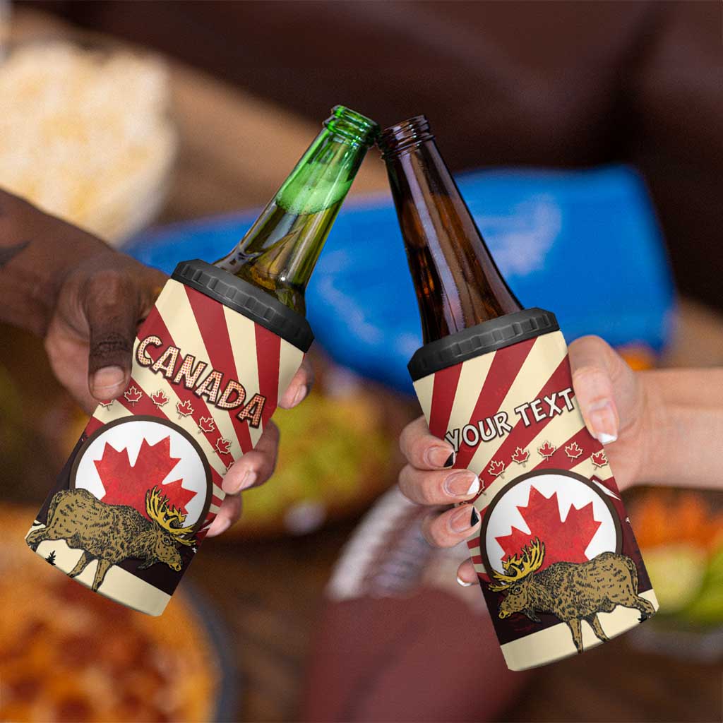 Personalized Canada Maple Leaf 4 in 1 Can Cooler Tumbler Moose And Forest Retro Style