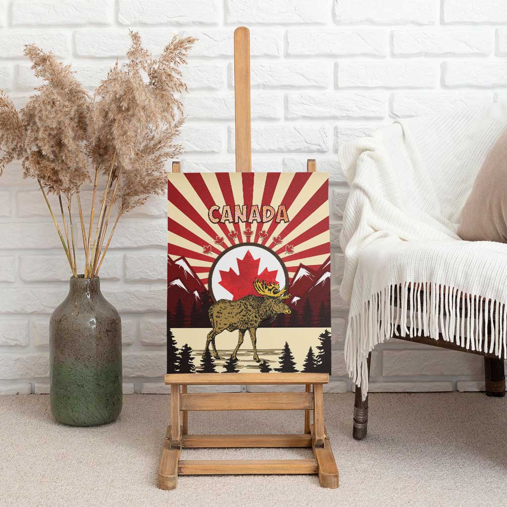 Personalized Canada Maple Leaf Canvas Wall Art Moose And Forest Retro Style