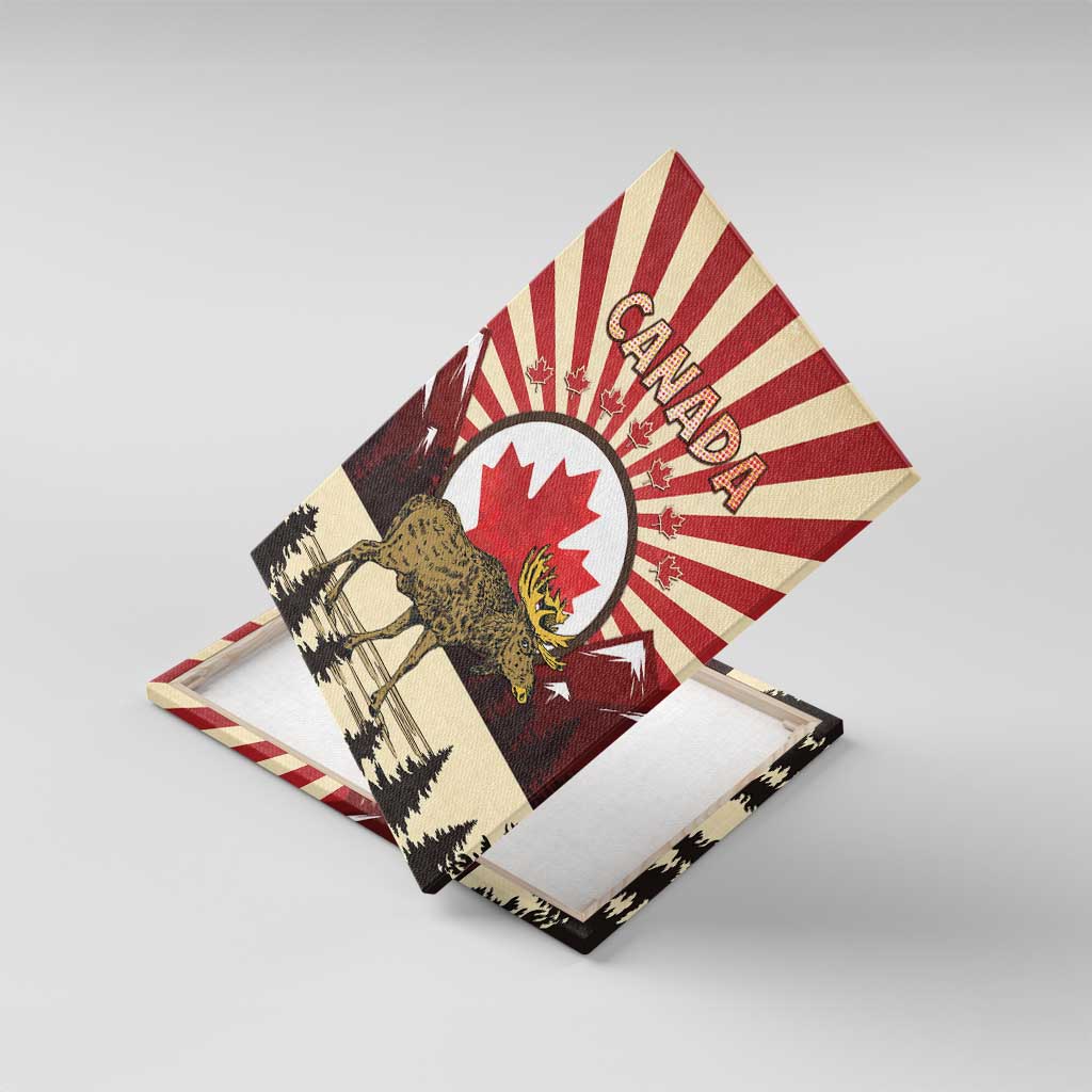 Personalized Canada Maple Leaf Canvas Wall Art Moose And Forest Retro Style