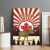 Personalized Canada Maple Leaf Canvas Wall Art Moose And Forest Retro Style