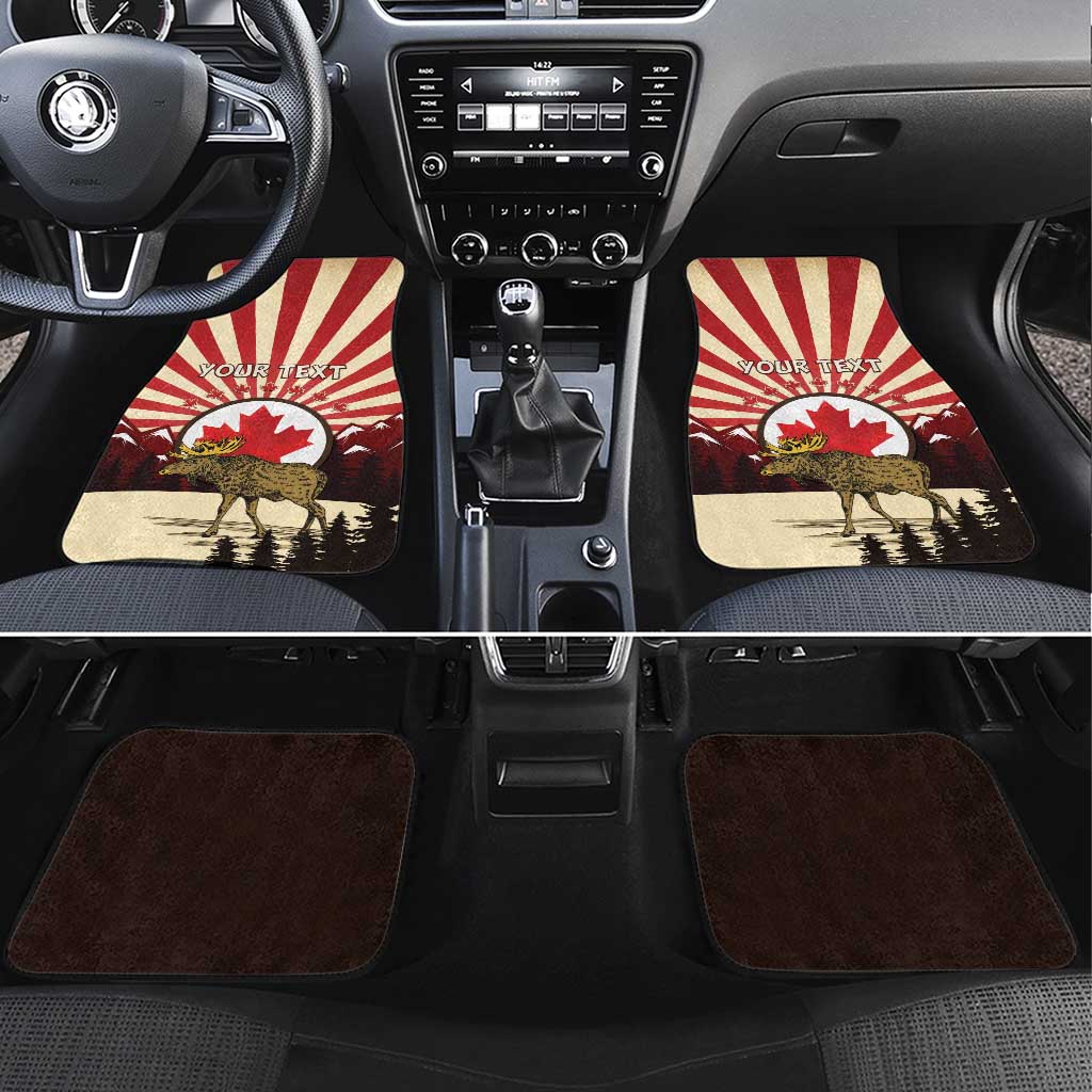 Personalized Canada Maple Leaf Car Mats Moose And Forest Retro Style