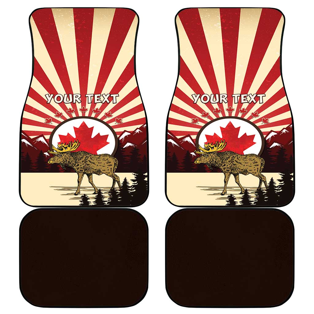 Personalized Canada Maple Leaf Car Mats Moose And Forest Retro Style
