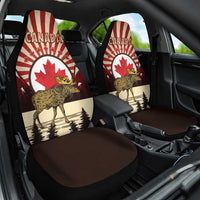 Personalized Canada Maple Leaf Car Seat Cover Moose And Forest Retro Style