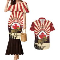 Personalized Canada Maple Leaf Couples Matching Mermaid Dress and Hawaiian Shirt Moose And Forest Retro Style