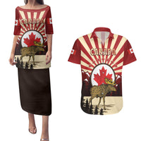 Personalized Canada Maple Leaf Couples Matching Puletasi and Hawaiian Shirt Moose And Forest Retro Style