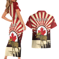 Personalized Canada Maple Leaf Couples Matching Short Sleeve Bodycon Dress and Hawaiian Shirt Moose And Forest Retro Style