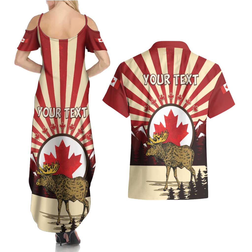 Personalized Canada Maple Leaf Couples Matching Summer Maxi Dress and Hawaiian Shirt Moose And Forest Retro Style
