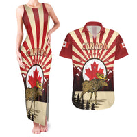 Personalized Canada Maple Leaf Couples Matching Tank Maxi Dress and Hawaiian Shirt Moose And Forest Retro Style