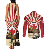 Personalized Canada Maple Leaf Couples Matching Tank Maxi Dress and Long Sleeve Button Shirt Moose And Forest Retro Style