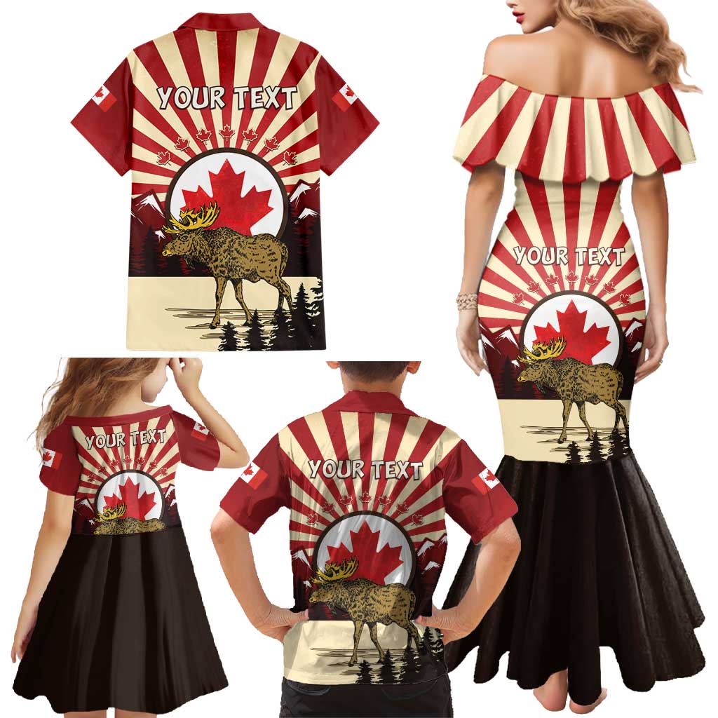 Personalized Canada Maple Leaf Family Matching Mermaid Dress and Hawaiian Shirt Moose And Forest Retro Style
