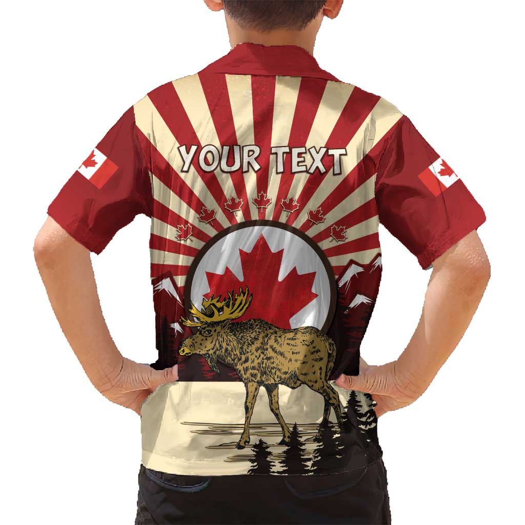 Personalized Canada Maple Leaf Family Matching Off Shoulder Short Dress and Hawaiian Shirt Moose And Forest Retro Style