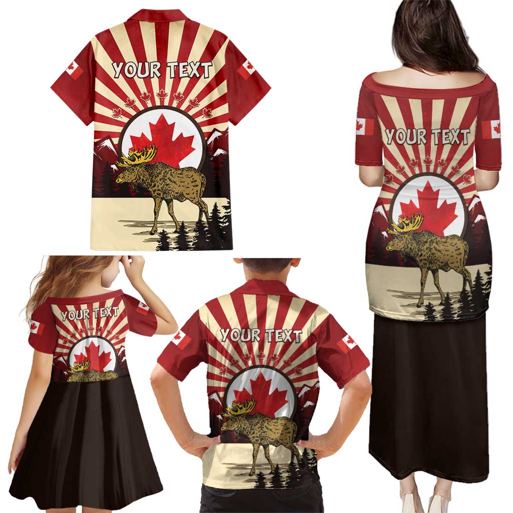 Personalized Canada Maple Leaf Family Matching Puletasi and Hawaiian Shirt Moose And Forest Retro Style