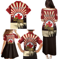 Personalized Canada Maple Leaf Family Matching Puletasi and Hawaiian Shirt Moose And Forest Retro Style
