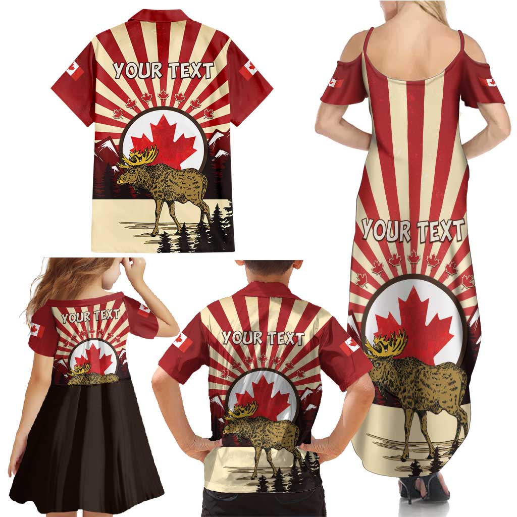 Personalized Canada Maple Leaf Family Matching Summer Maxi Dress and Hawaiian Shirt Moose And Forest Retro Style