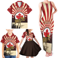 Personalized Canada Maple Leaf Family Matching Tank Maxi Dress and Hawaiian Shirt Moose And Forest Retro Style