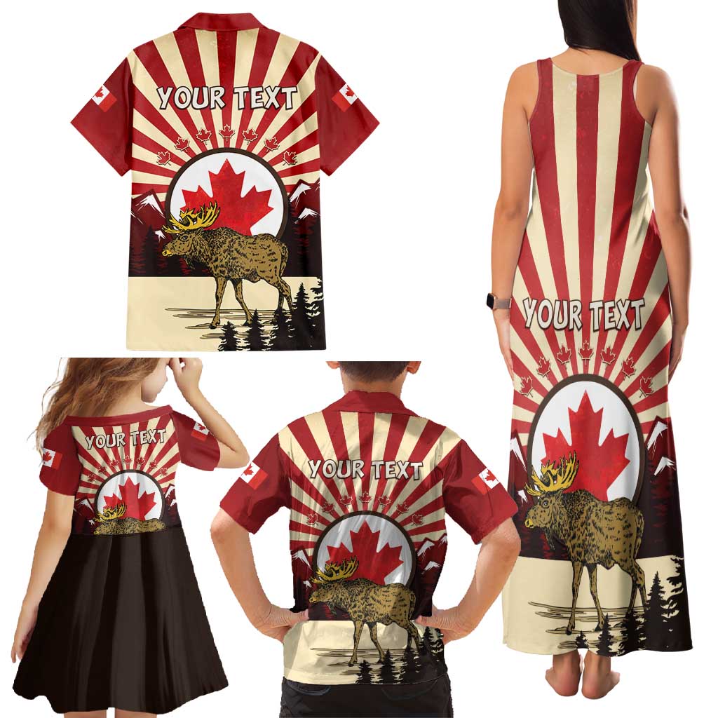Personalized Canada Maple Leaf Family Matching Tank Maxi Dress and Hawaiian Shirt Moose And Forest Retro Style