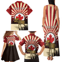 Personalized Canada Maple Leaf Family Matching Tank Maxi Dress and Hawaiian Shirt Moose And Forest Retro Style