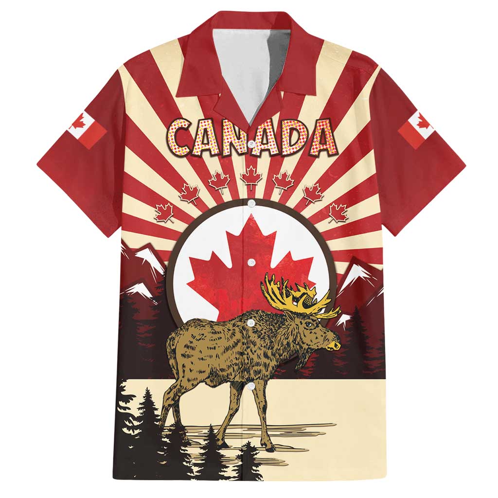 Personalized Canada Maple Leaf Family Matching Tank Maxi Dress and Hawaiian Shirt Moose And Forest Retro Style
