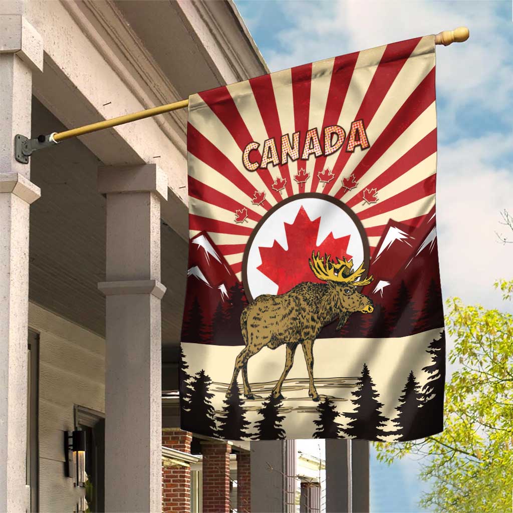 Personalized Canada Maple Leaf Garden Flag Moose And Forest Retro Style