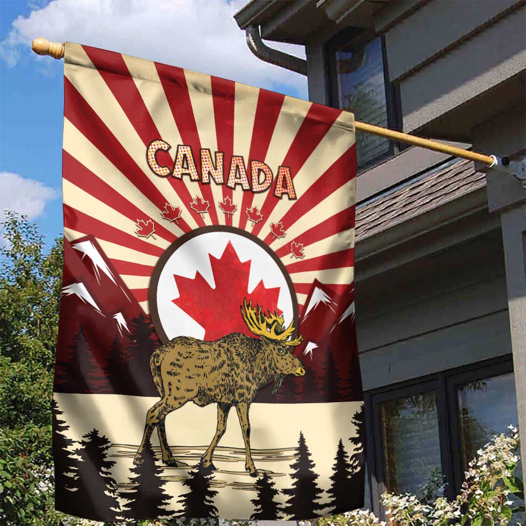 Personalized Canada Maple Leaf Garden Flag Moose And Forest Retro Style