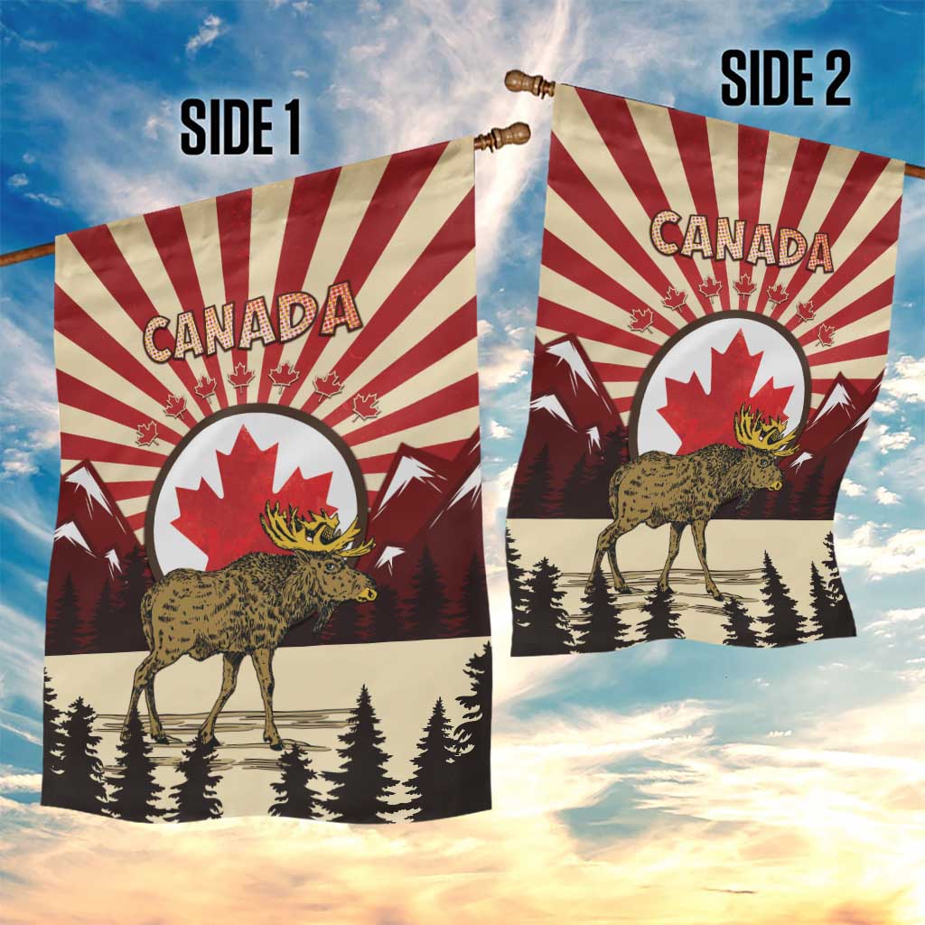 Personalized Canada Maple Leaf Garden Flag Moose And Forest Retro Style