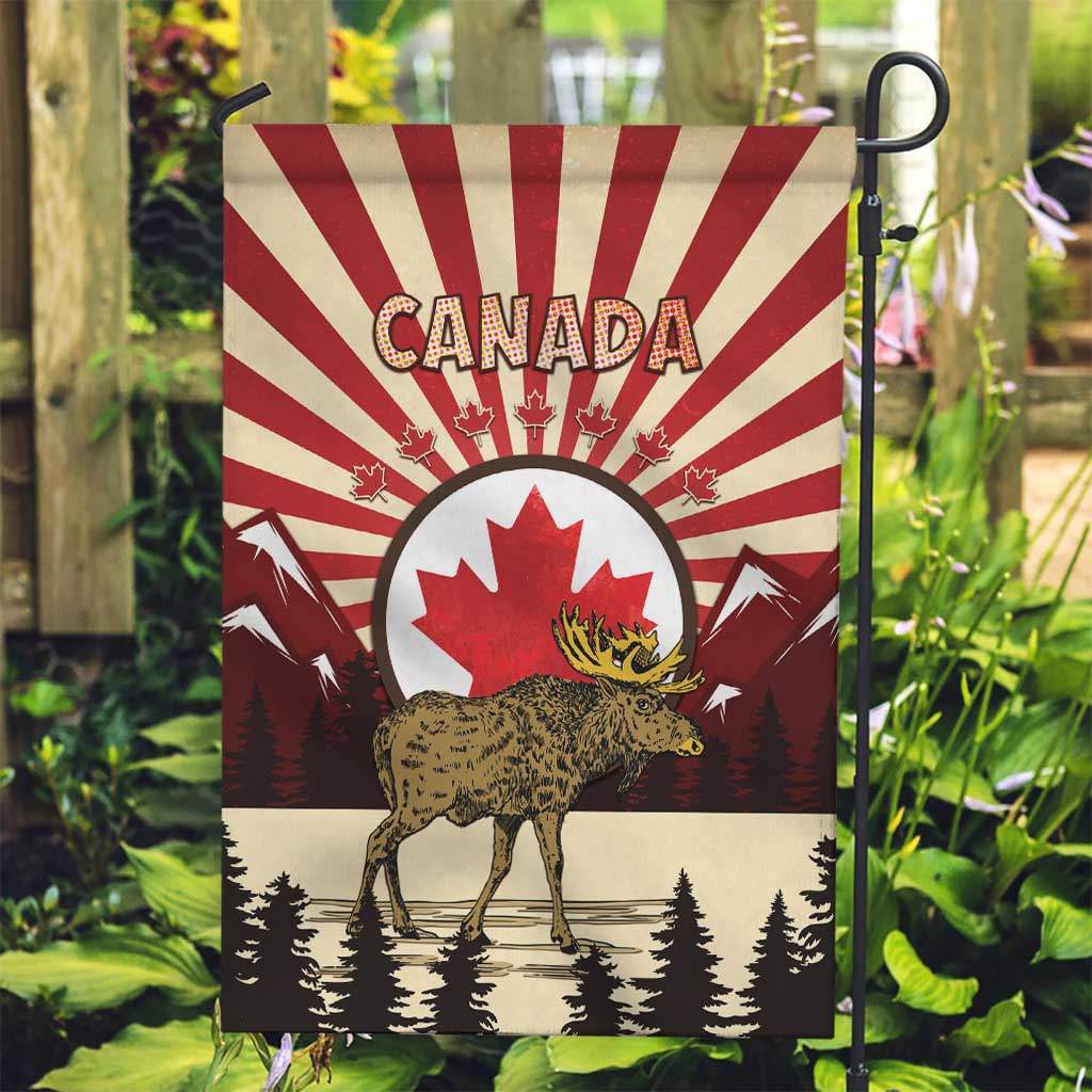 Personalized Canada Maple Leaf Garden Flag Moose And Forest Retro Style
