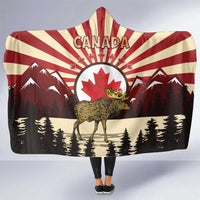 Personalized Canada Maple Leaf Hooded Blanket Moose And Forest Retro Style