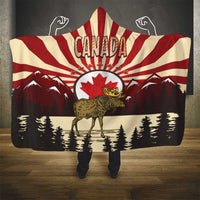 Personalized Canada Maple Leaf Hooded Blanket Moose And Forest Retro Style