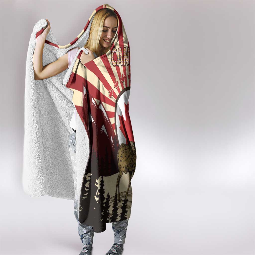 Personalized Canada Maple Leaf Hooded Blanket Moose And Forest Retro Style