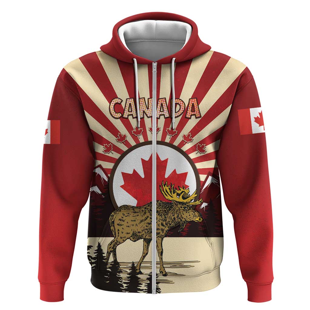 Personalized Canada Maple Leaf Hoodie Moose And Forest Retro Style